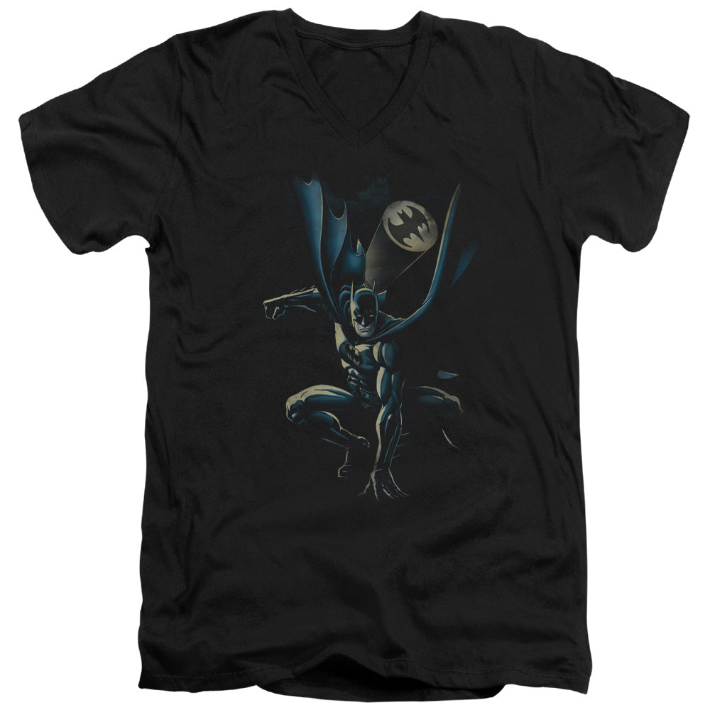 Batman Calling All Bats Mens Slim Fit V Neck T Shirt Black