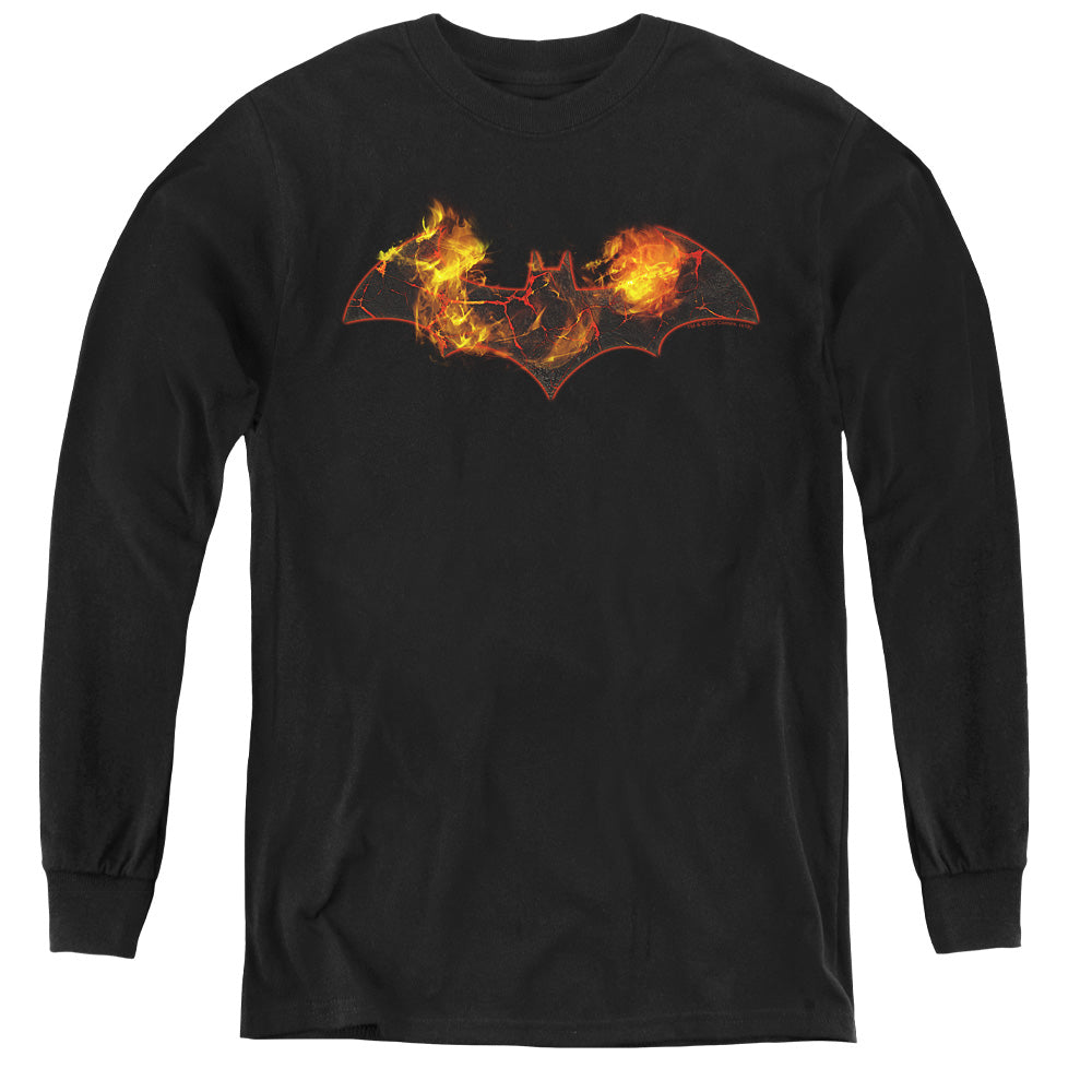 Batman Molten Logo Long Sleeve Kids Youth T Shirt Black