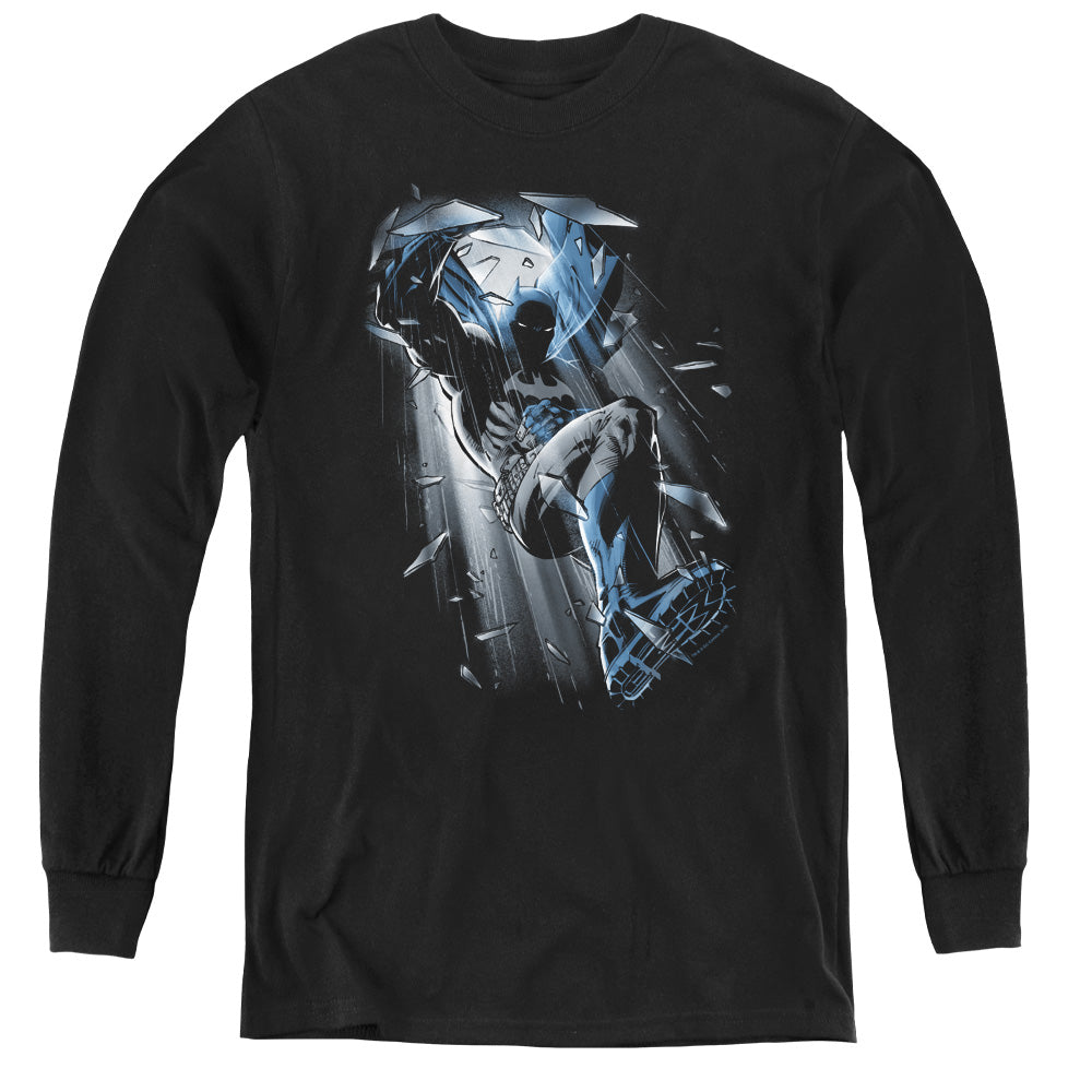 Batman Bat Crash Long Sleeve Kids Youth T Shirt Black