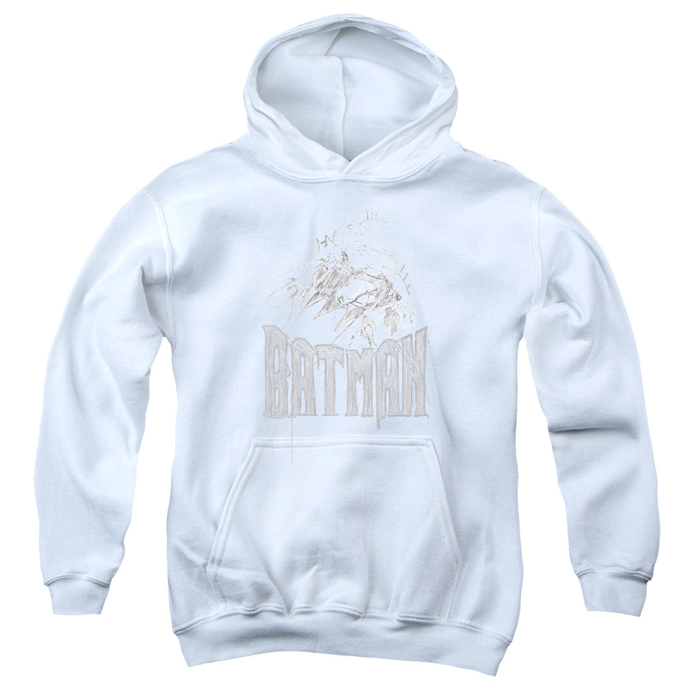 Batman Knight Sketch Kids Youth Hoodie White