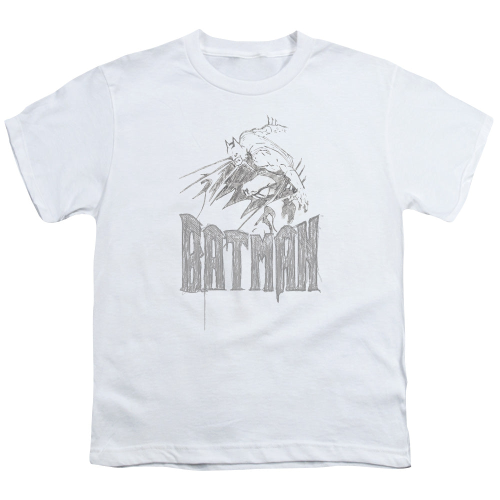 Batman Knight Sketch Kids Youth T Shirt White