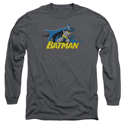 Batman 8 Bit Cape Mens Long Sleeve Shirt Charcoal