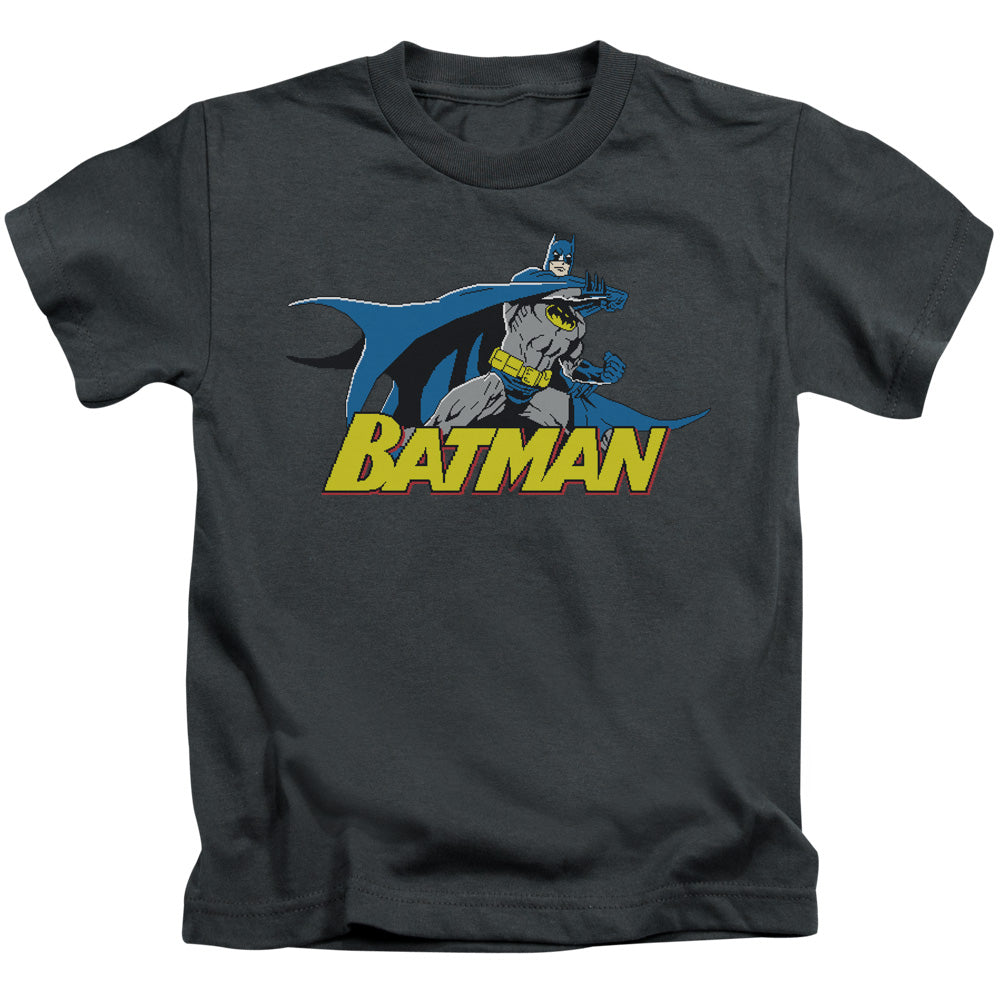 Batman 8 Bit Cape Juvenile Kids Youth T Shirt Charcoal
