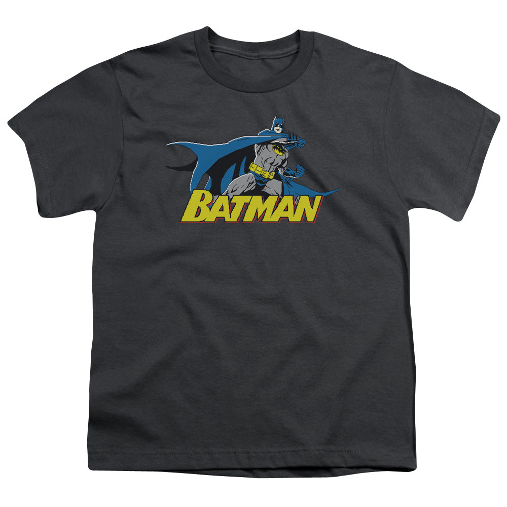 Batman 8 Bit Cape Kids Youth T Shirt Charcoal