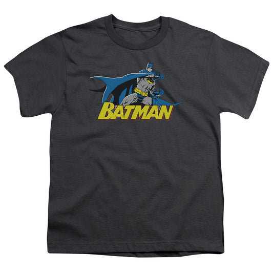 Batman 8 Bit Cape Kids Youth T Shirt Charcoal