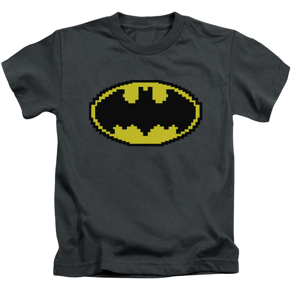Batman Pixel Symbol Juvenile Kids Youth T Shirt Charcoal