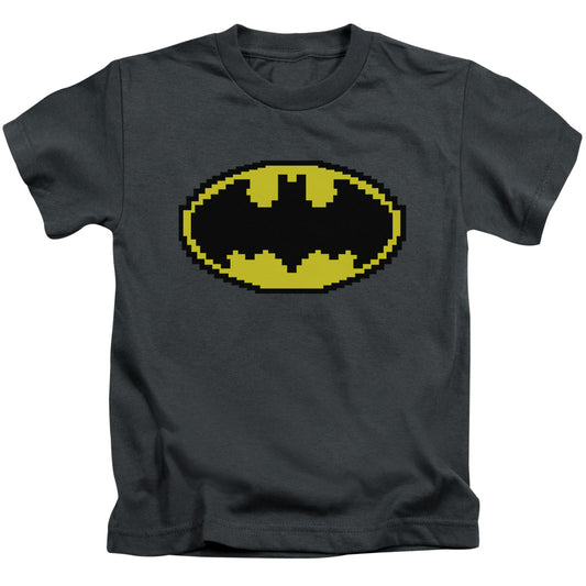 Batman Pixel Symbol Juvenile Kids Youth T Shirt Charcoal