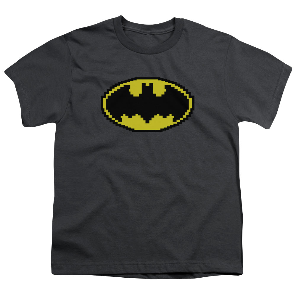 Batman Pixel Symbol Kids Youth T Shirt Charcoal