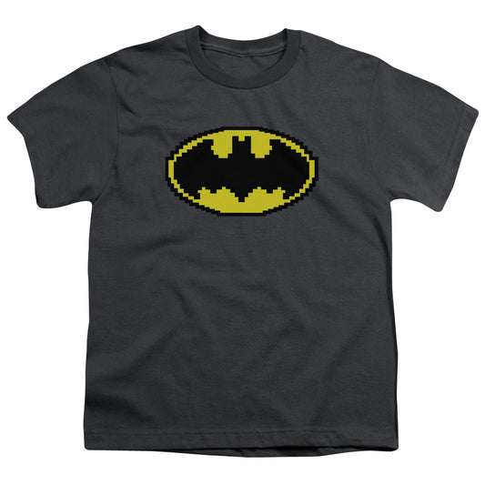 Batman Pixel Symbol Kids Youth T Shirt Charcoal