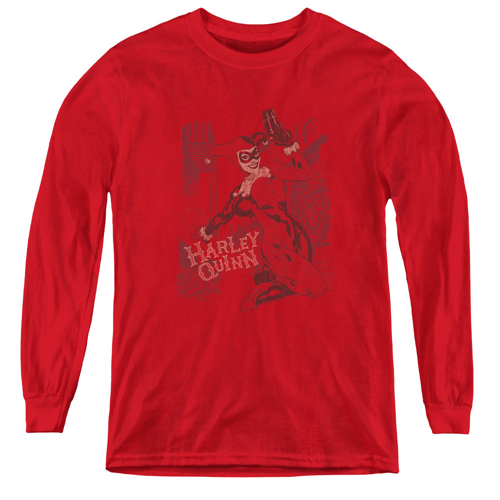 Batman Harleys Packing Long Sleeve Kids Youth T Shirt Red