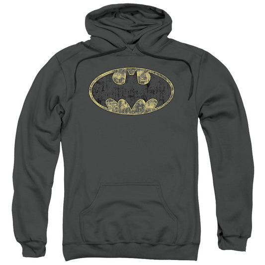 Batman Tatered Logo Mens Hoodie Charcoal