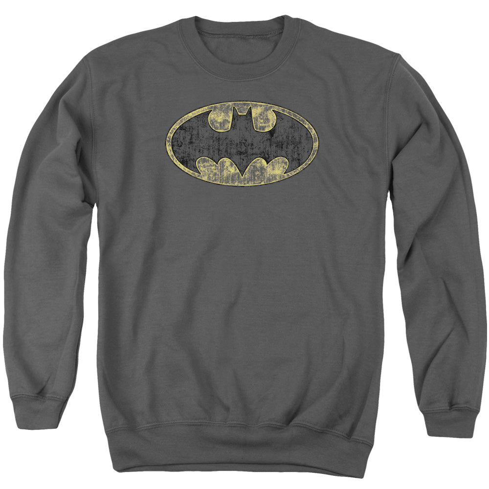 Batman Tatered Logo Mens Crewneck Sweatshirt Charcoal
