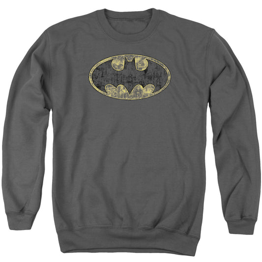 Batman Tatered Logo Mens Crewneck Sweatshirt Charcoal