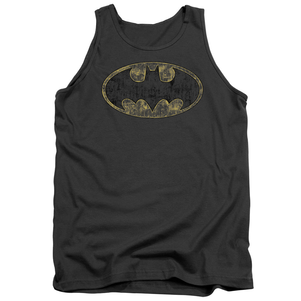 Batman Tatered Logo Mens Tank Top Shirt Charcoal