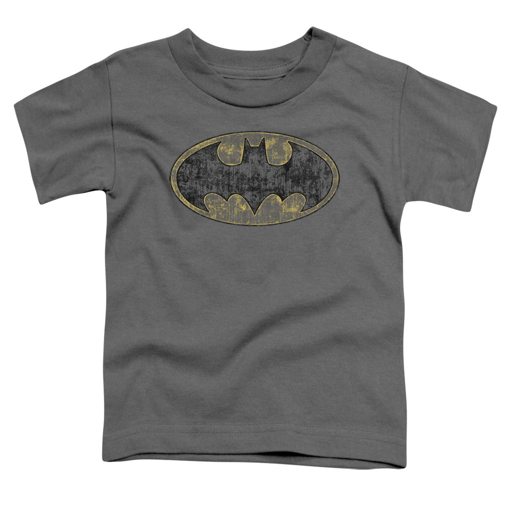 Batman Tatered Logo Toddler Kids Youth T Shirt Charcoal
