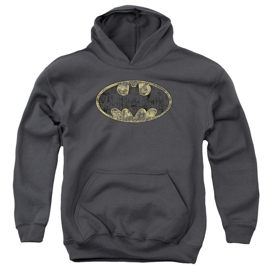 Batman Tatered Logo Kids Youth Hoodie Charcoal