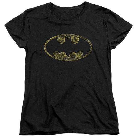 Batman Tatered Logo Womens T Shirt Black
