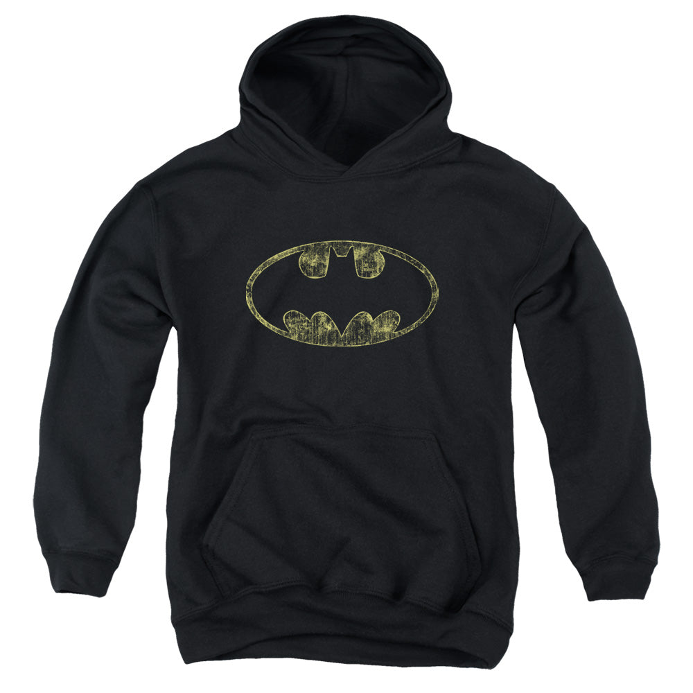 Batman Tatered Logo Kids Youth Hoodie Black