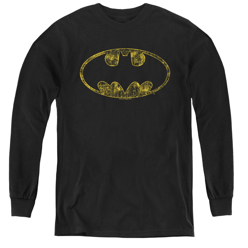 Batman Tatered Logo Long Sleeve Kids Youth T Shirt Black