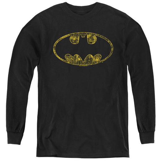 Batman Tatered Logo Long Sleeve Kids Youth T Shirt Black