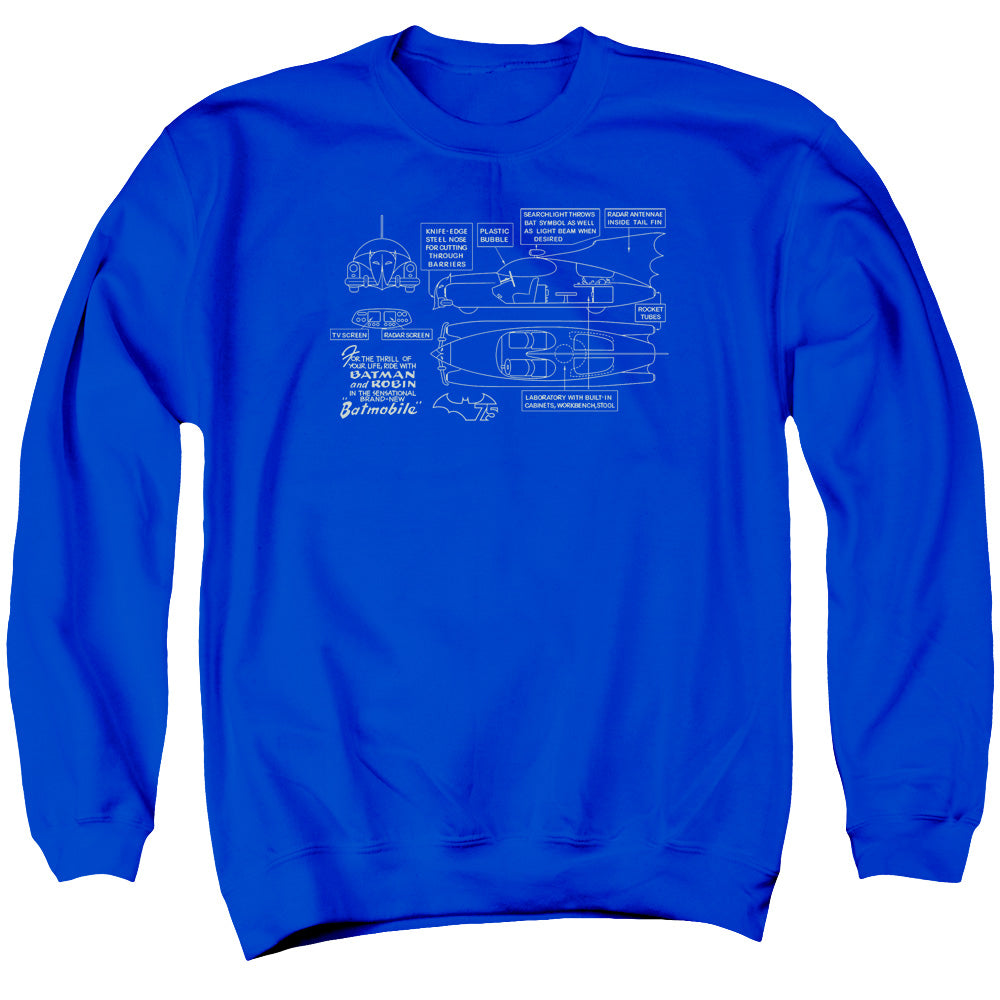 Batman Batmobile Mens Crewneck Sweatshirt Royal Blue