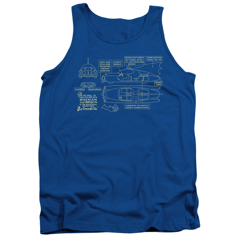 Batman Batmobile Mens Tank Top Shirt Royal Blue