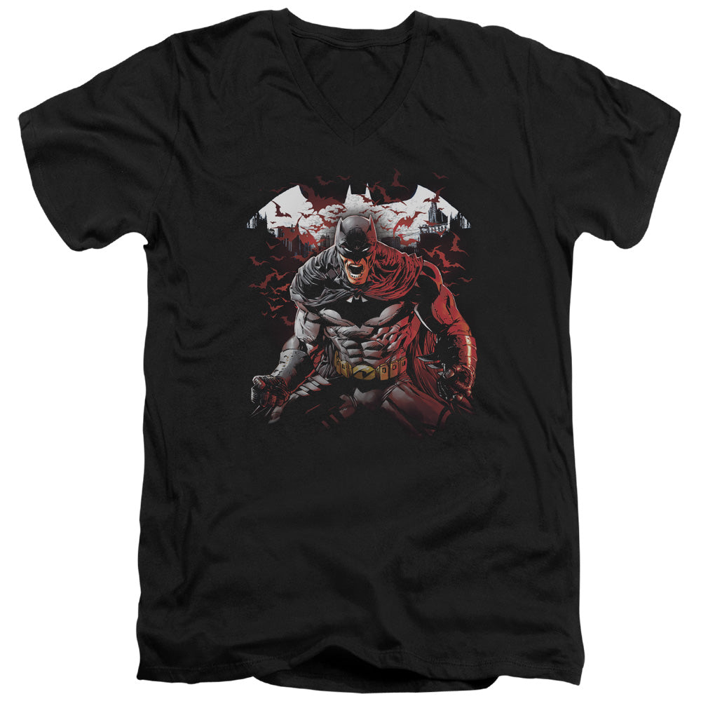 Batman Raging Bat Mens Slim Fit V Neck T Shirt Black