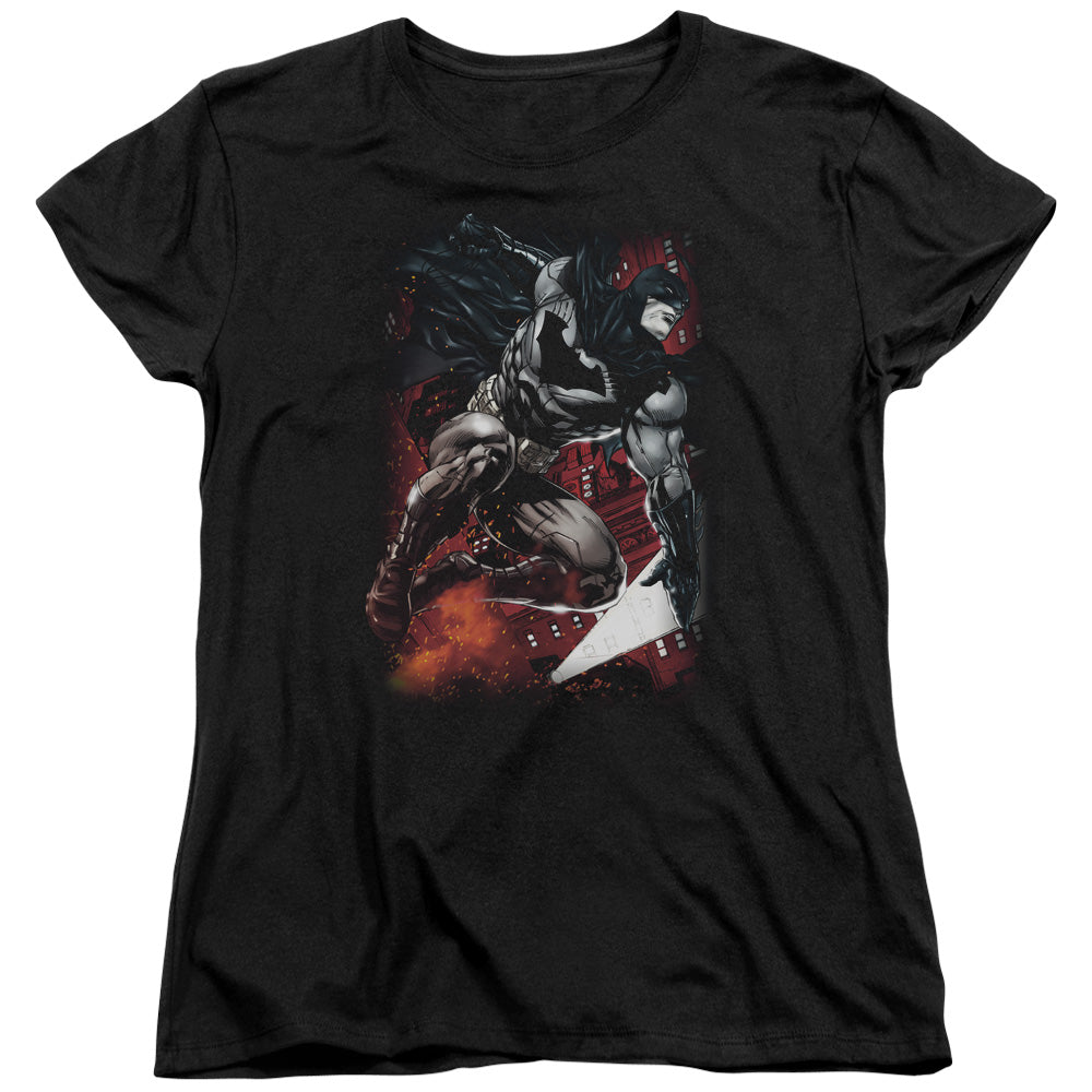 Batman Sparks Leap Womens T Shirt Black