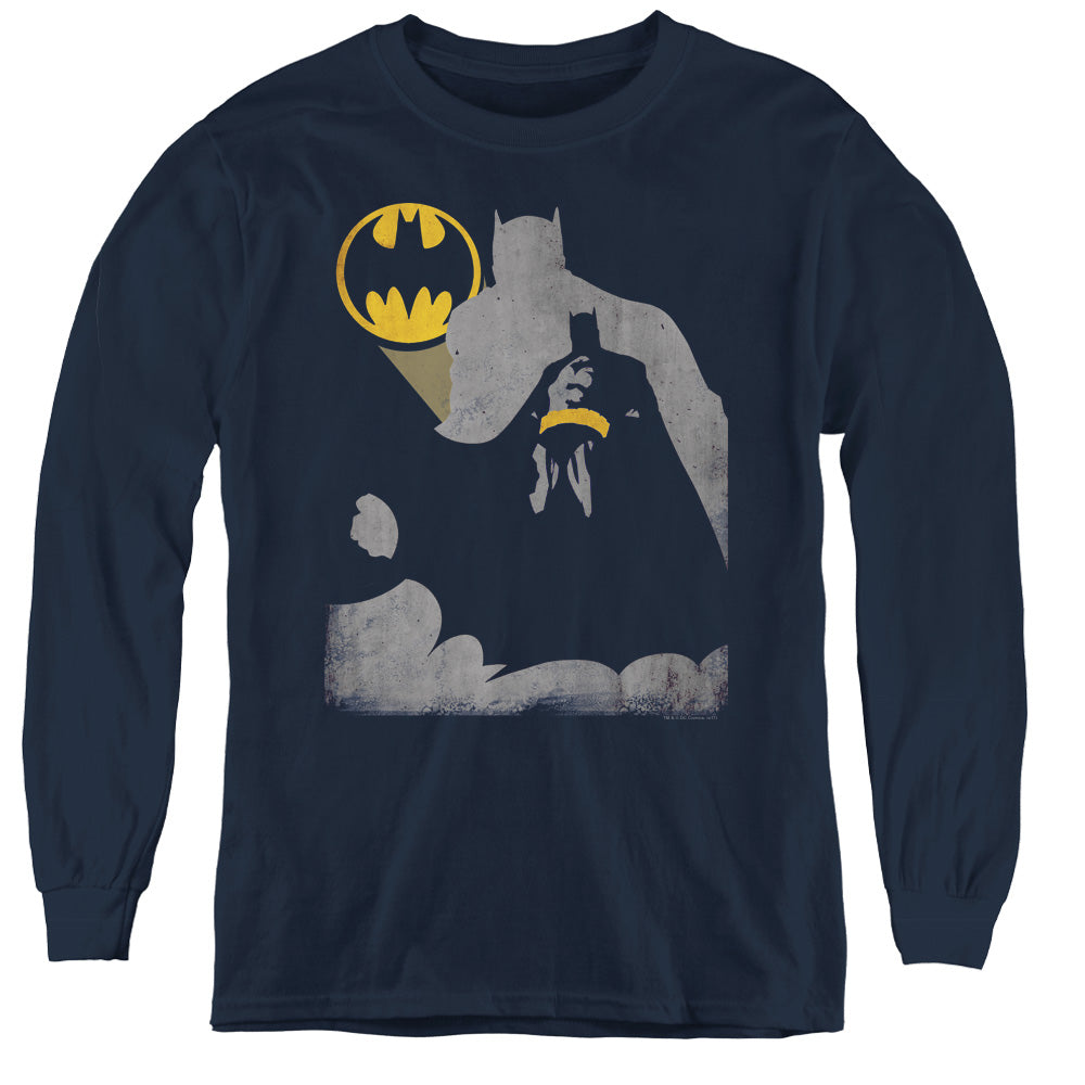 Batman Bat Knockout Long Sleeve Kids Youth T Shirt Navy Blue