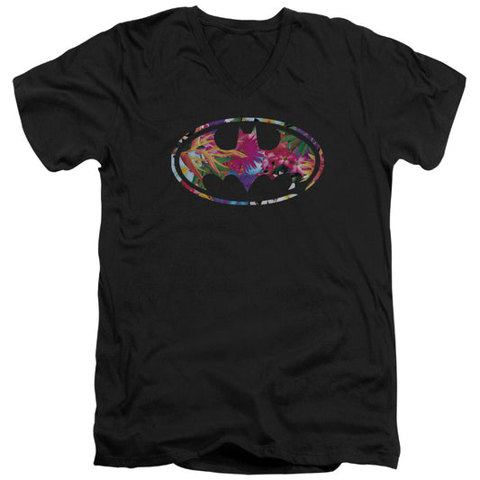 Batman Hawaiian Shield Mens Slim Fit V Neck T Shirt Black