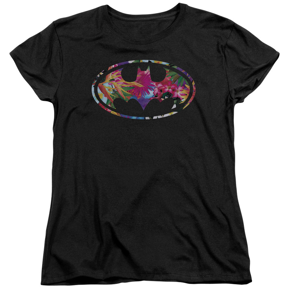 Batman Hawaiian Shield Womens T Shirt Black