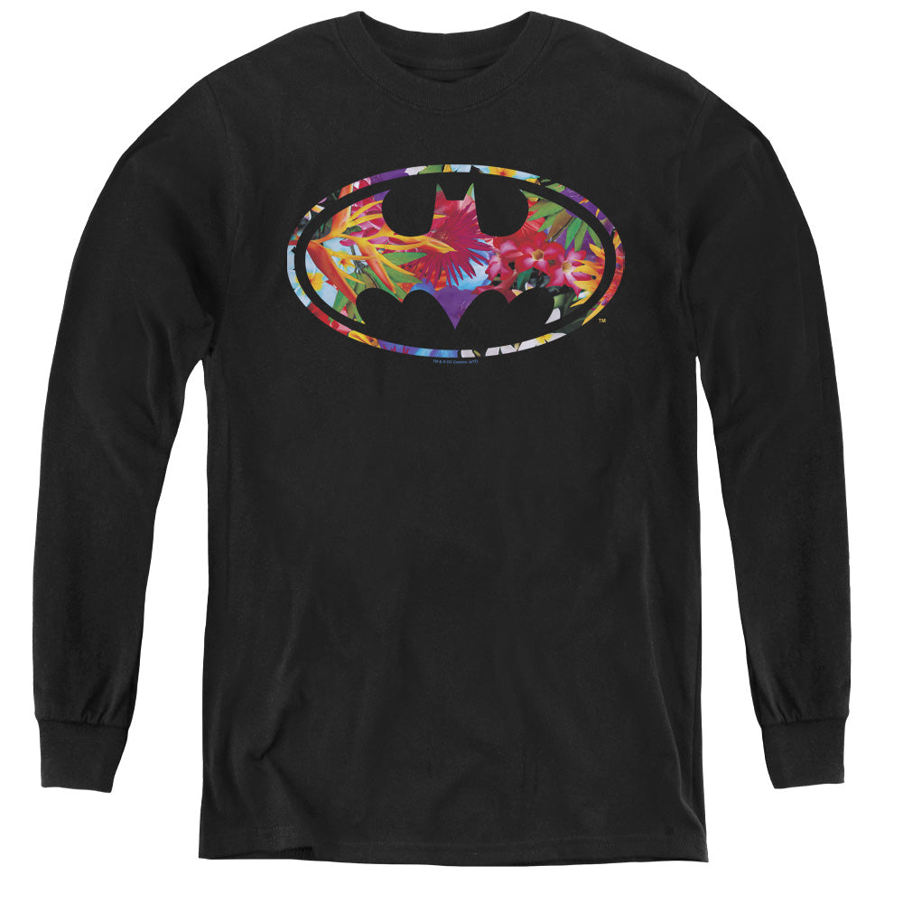 Batman Hawaiian Shield Long Sleeve Kids Youth T Shirt Black