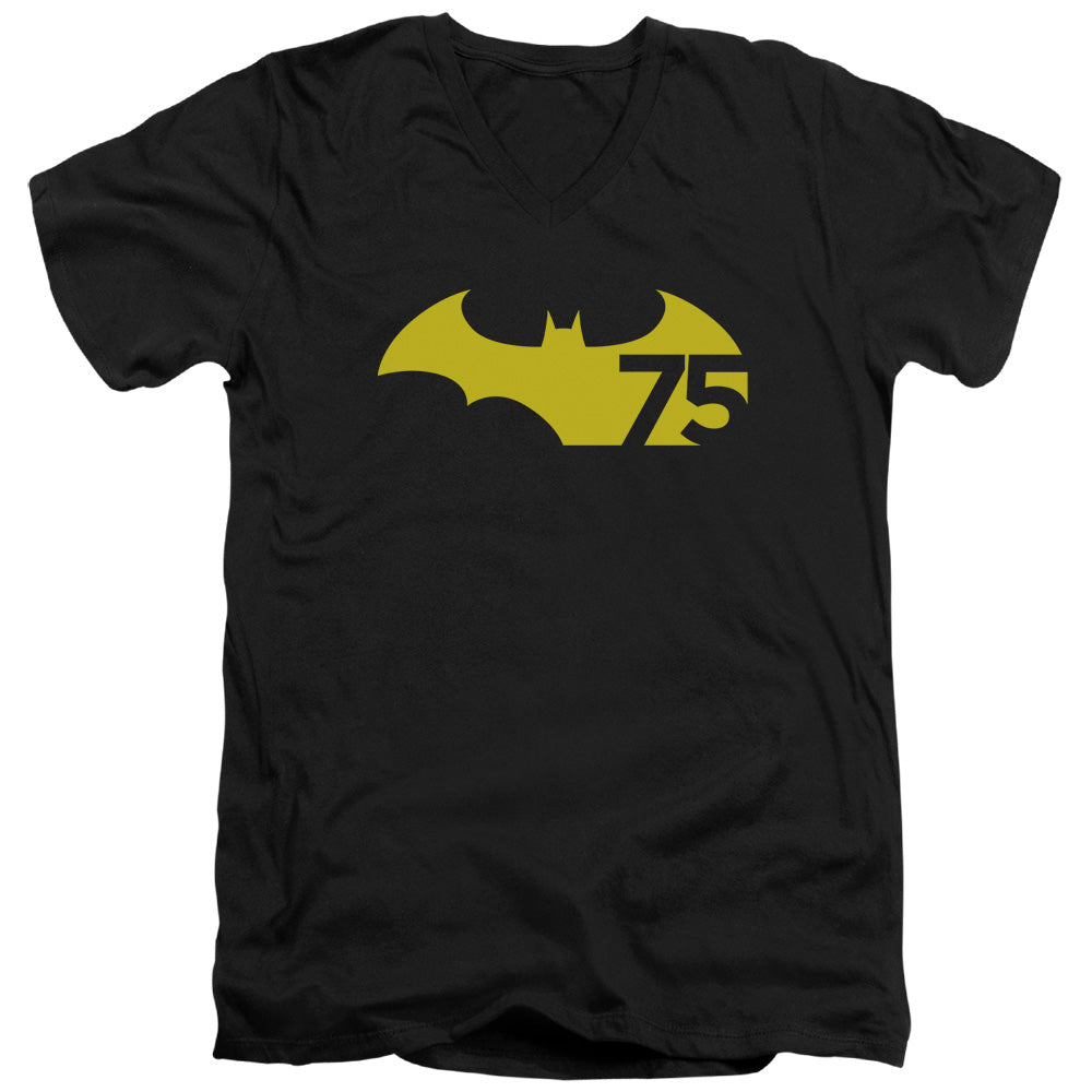 Batman 75 Logo 2 Mens Slim Fit V Neck T Shirt Black