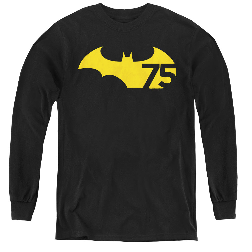 Batman 75 Logo 2 Long Sleeve Kids Youth T Shirt Black