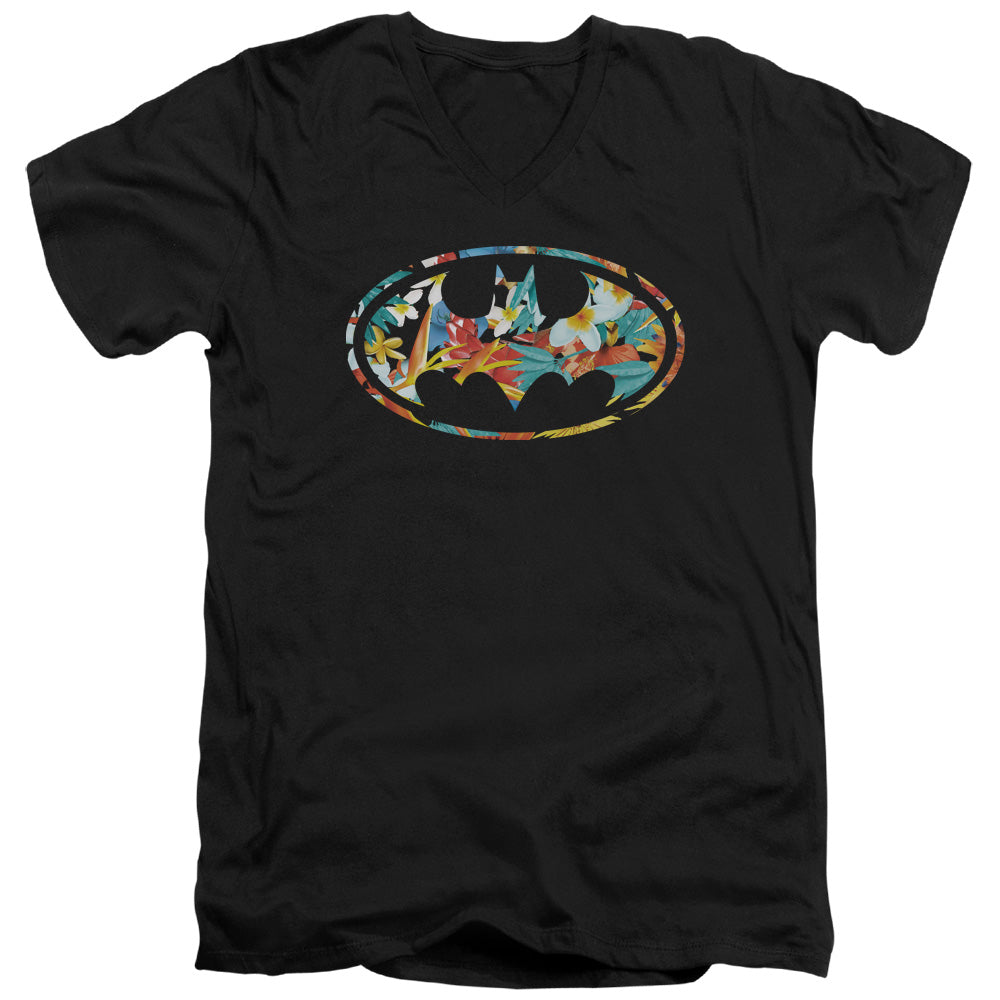 Batman Hawaiian Bat Mens Slim Fit V Neck T Shirt Black