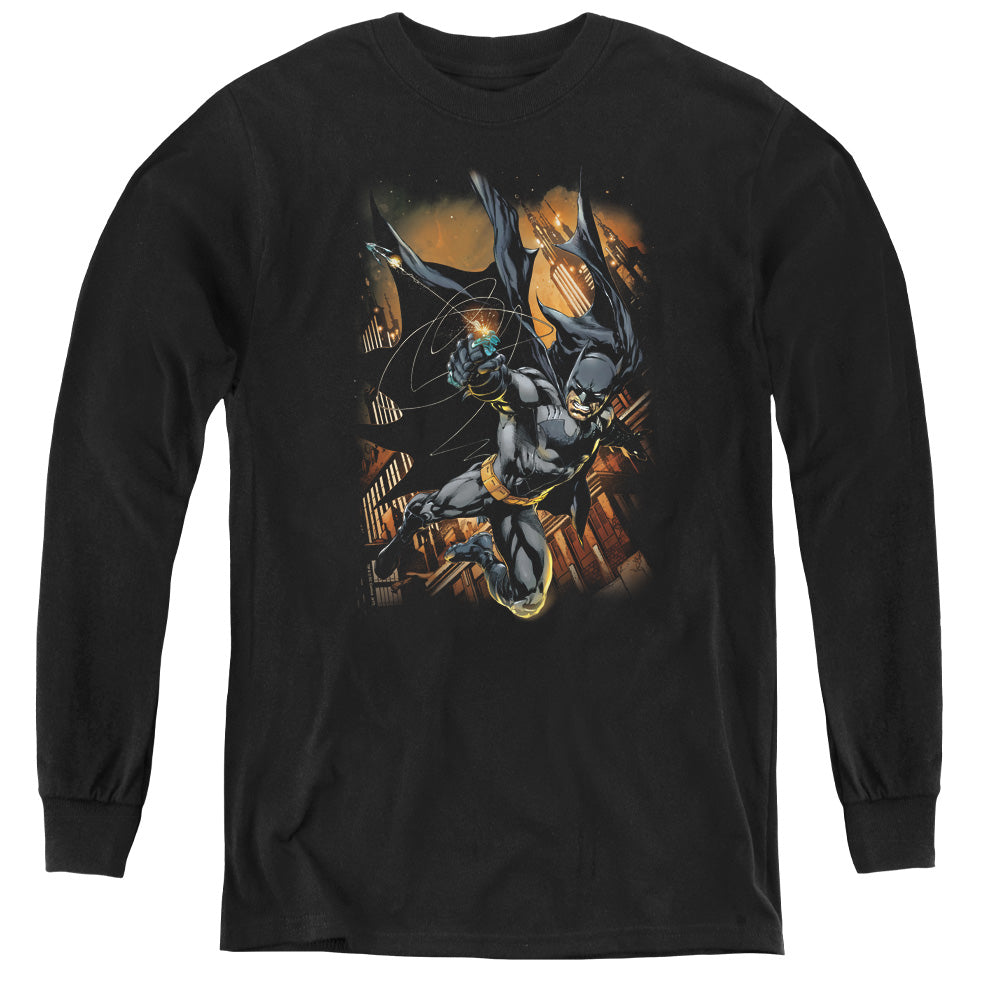 Batman Grapple Fire Long Sleeve Kids Youth T Shirt Black