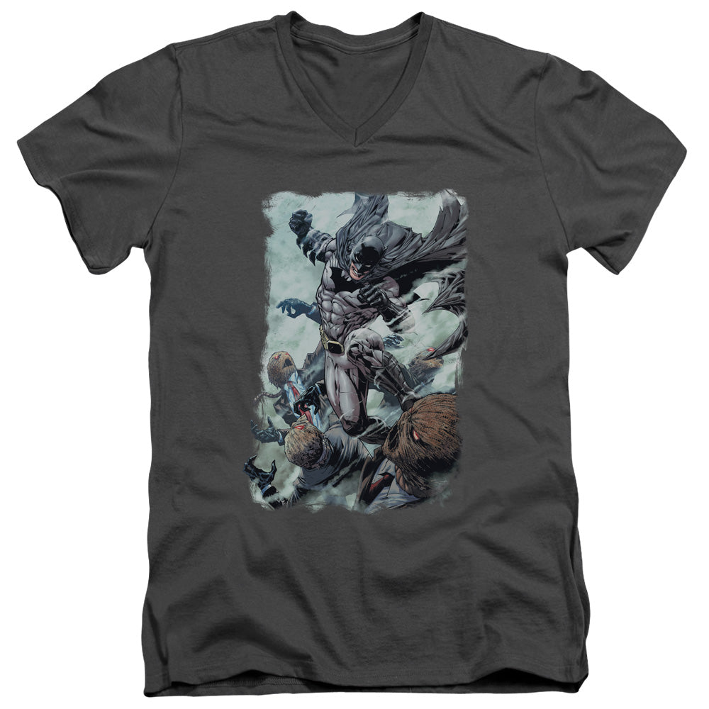 Batman Punch Mens Slim Fit V Neck T Shirt Charcoal