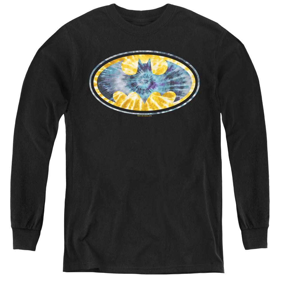 Batman Tie Dye 3 Long Sleeve Kids Youth T Shirt Black