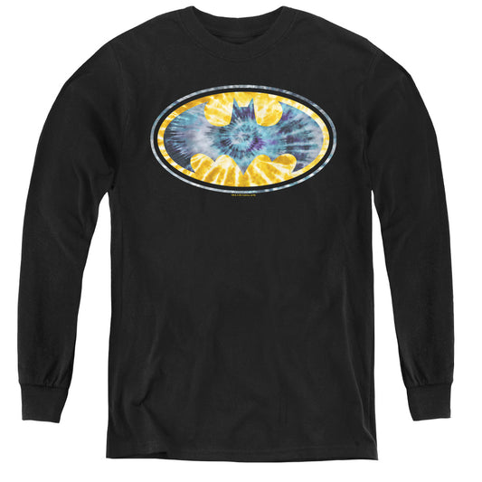 Batman Tie Dye 3 Long Sleeve Kids Youth T Shirt Black