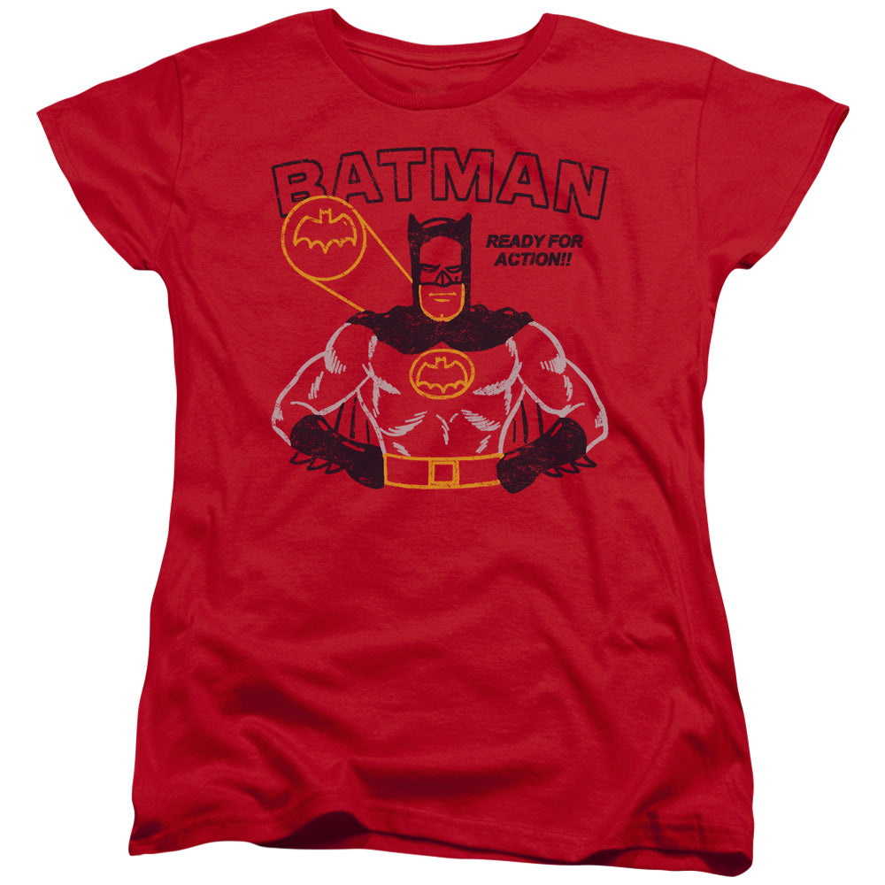 Batman Ready For Action Womens T Shirt Red