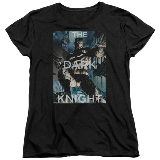 Batman Fighting The Storm Womens T Shirt Black