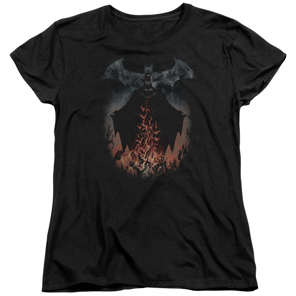 Batman Smoke & Fire Womens T Shirt Black