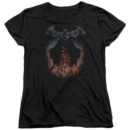 Batman Smoke & Fire Womens T Shirt Black