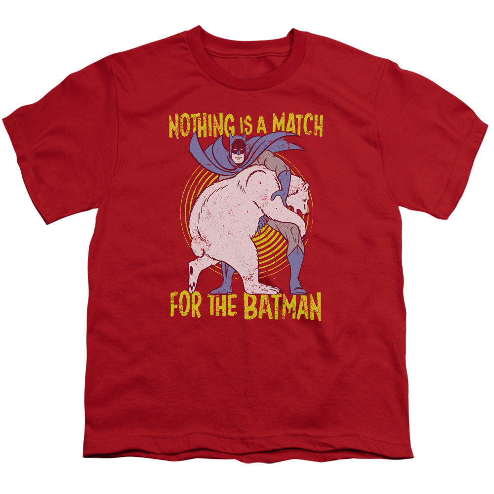 Batman Bear Wrastling Kids Youth T Shirt Red