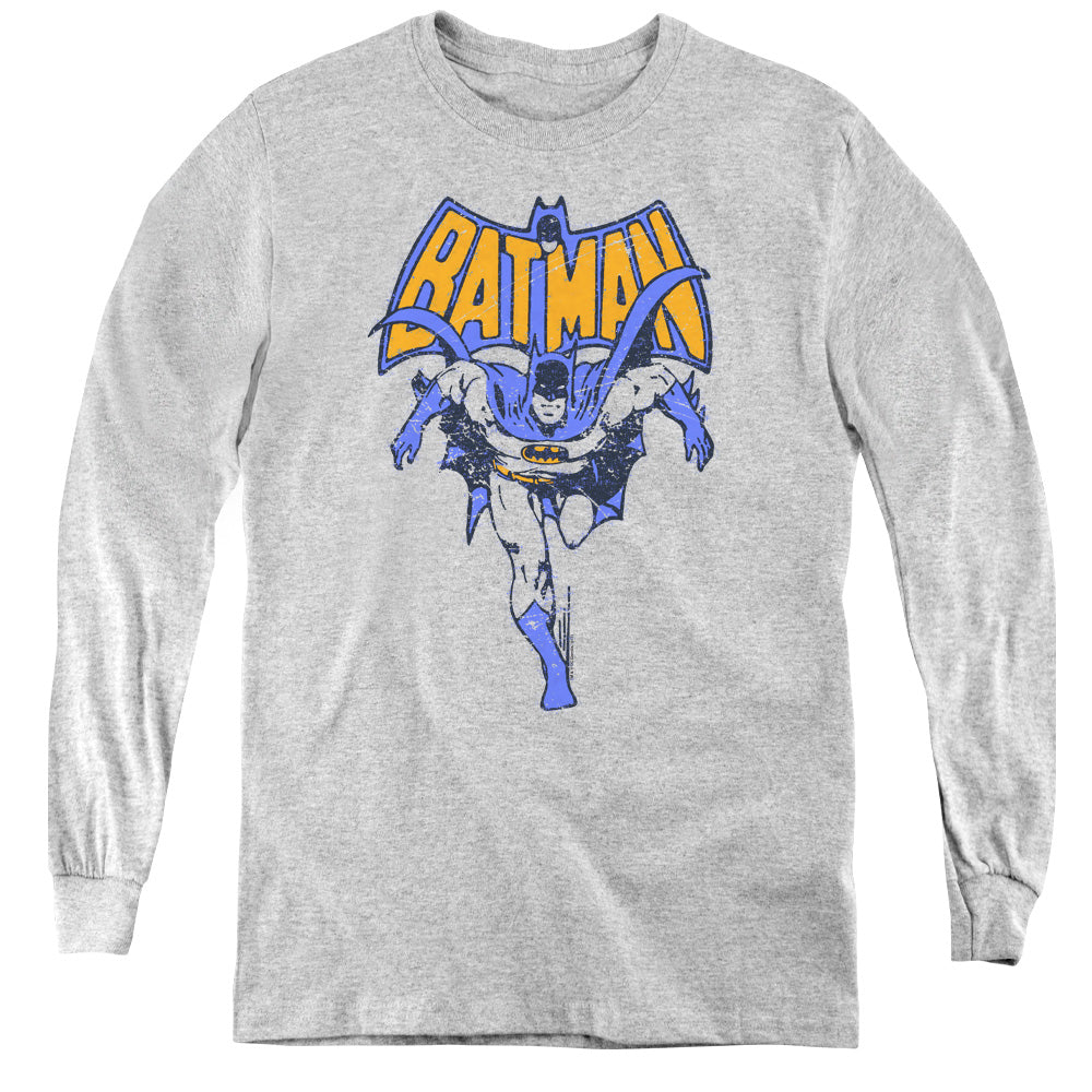 Batman Vintage Run Long Sleeve Kids Youth T Shirt Athletic Heather