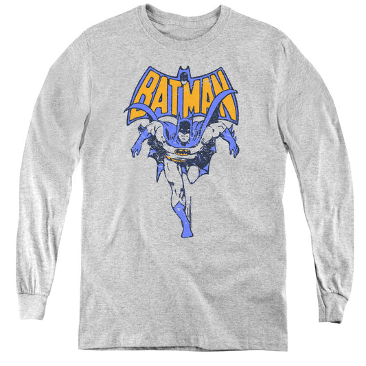 Batman Vintage Run Long Sleeve Kids Youth T Shirt Athletic Heather