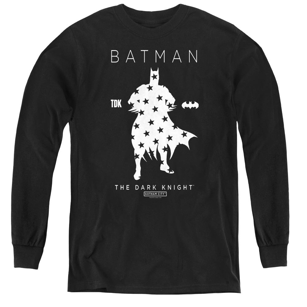 Batman Star Silhouete Long Sleeve Kids Youth T Shirt Black