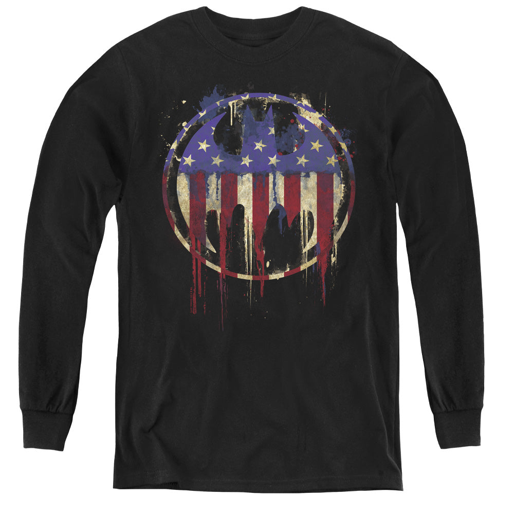 Batman Bleeding Signal Long Sleeve Kids Youth T Shirt Black