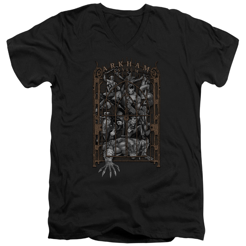 Batman Arkhams Gate Mens Slim Fit V Neck T Shirt Black