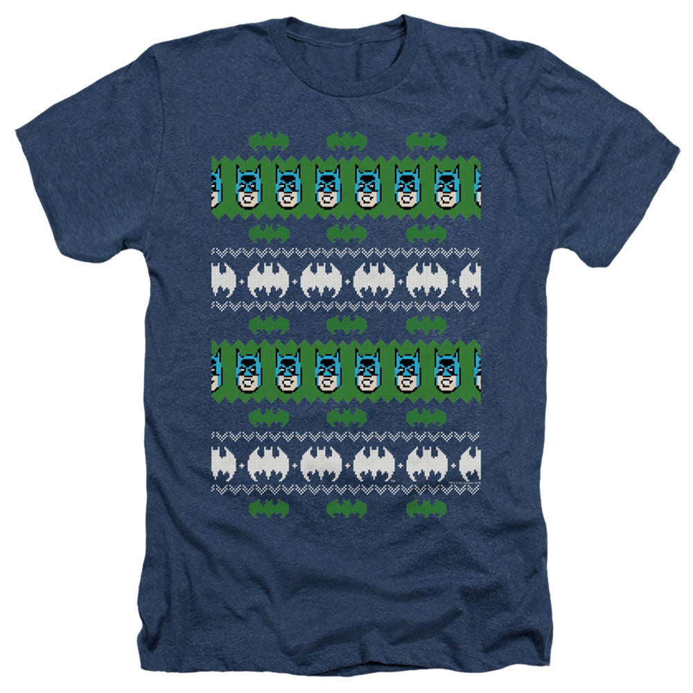 Batman Batman Christmas Sweater Heather Mens T Shirt Navy Blue